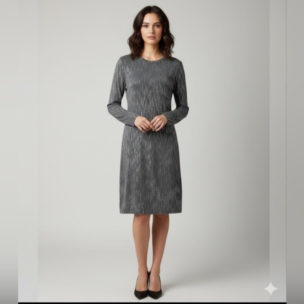 Vtg Nicole Miller Women’s 4 Grey Long Sleeve Sheath Cocktail Dress Silver S